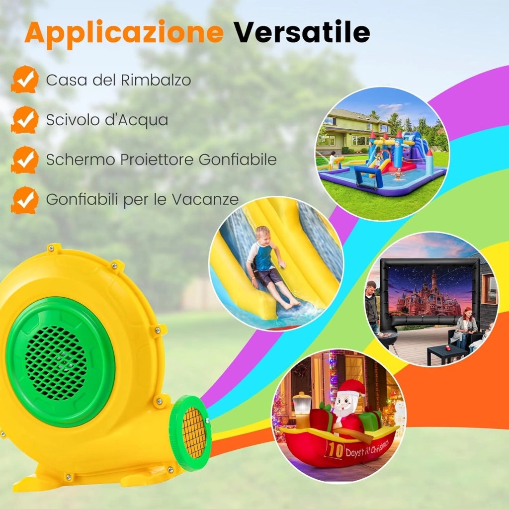 Ventilatore di Aria del Castello Gonfiabile, Soffiatore per Giochi Gonfiabili con Cavo di Alimentazione, per Castello Gonfiabile, Scivolo Acquatico e Giochi Gonfiabili (550W)
