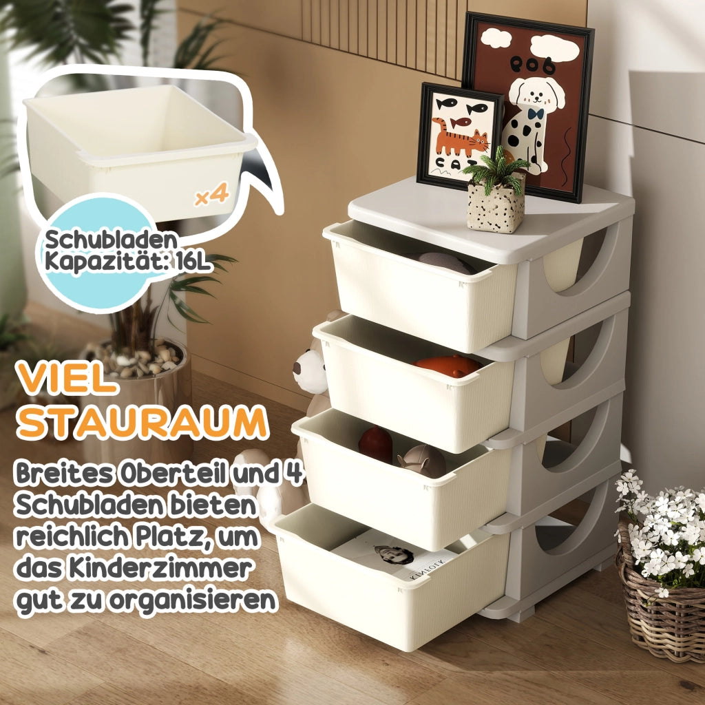 Letto contenitore per bambini con 4 cassetti ¨C zephmum ¨C 37x37x76 cm crema