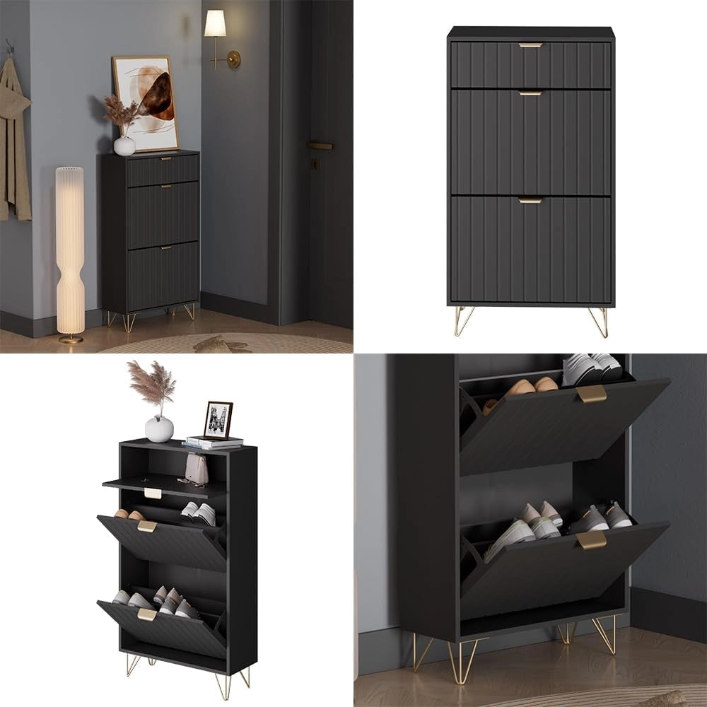 Armadio per le scarpe Helge, Nero, 60 x 107.5 cm 2 scomparti, adatto per riporre scarpe e accessori