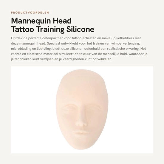 Manichino Testa per Tatuaggio - Pratica Wimperverlenging e Make-up Permanente - Silicone - 15,4 cm - Manichino di Tatuaggio per Allenamento