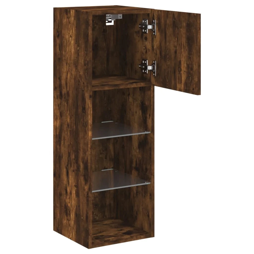 Mobile TV multimediale mensola TV credenza mobile TV per sala da pranzo soggiorno camera da letto con luci LED rovere affumicato 30,5 x 30 x 90 cm marrone 02_0026739