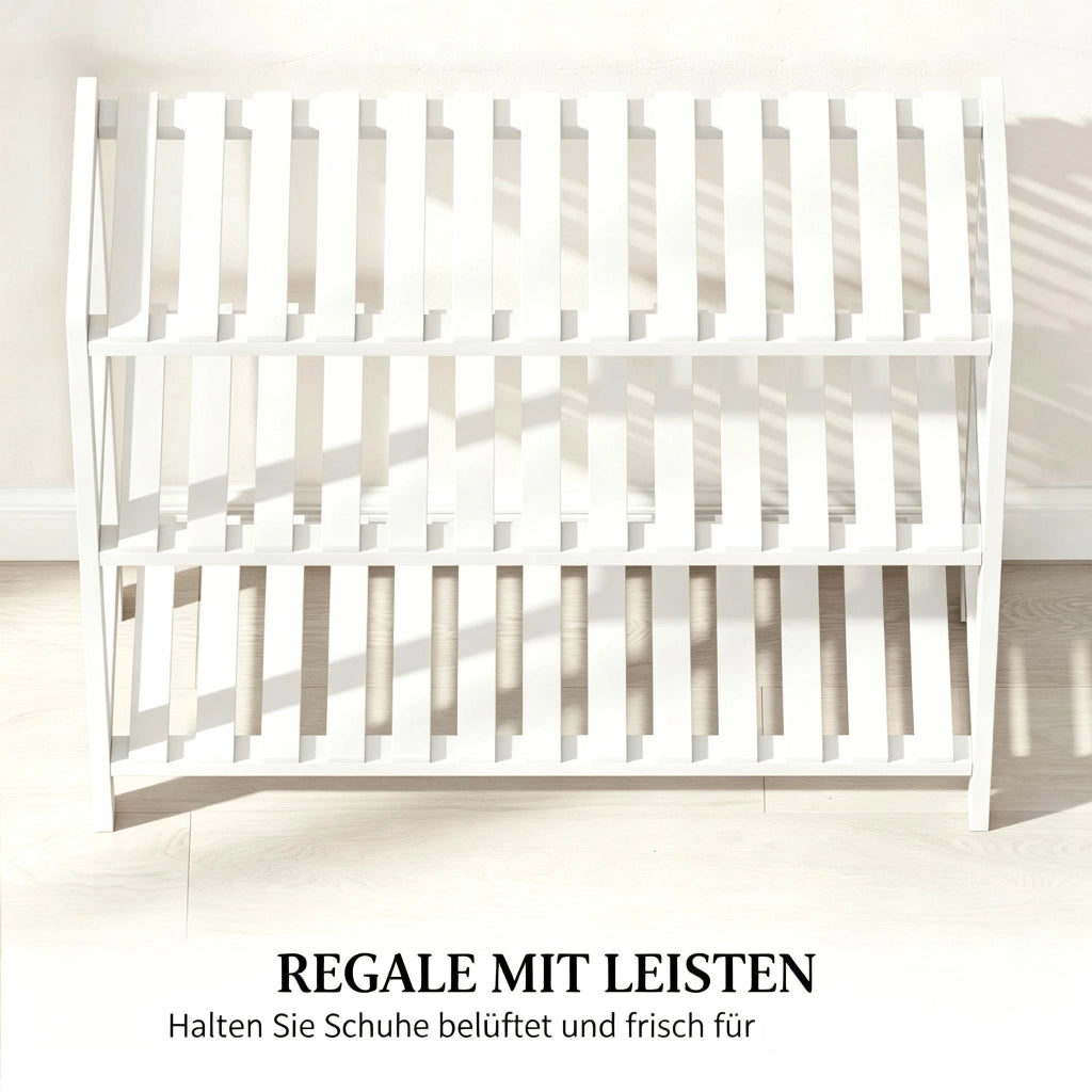 Scarpiera a 3 ripiani in legno e MDF bianco con design rialzato per ingresso 70 × 26 × 57,5 cm