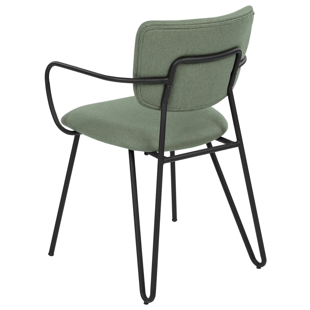 Set di 2 sedie da pranzo Rivestimento in tessuto strutturale in poliestere verde scuro Gambe in metallo nero Schienale curvo senza braccioli Design moderno e contemporaneo