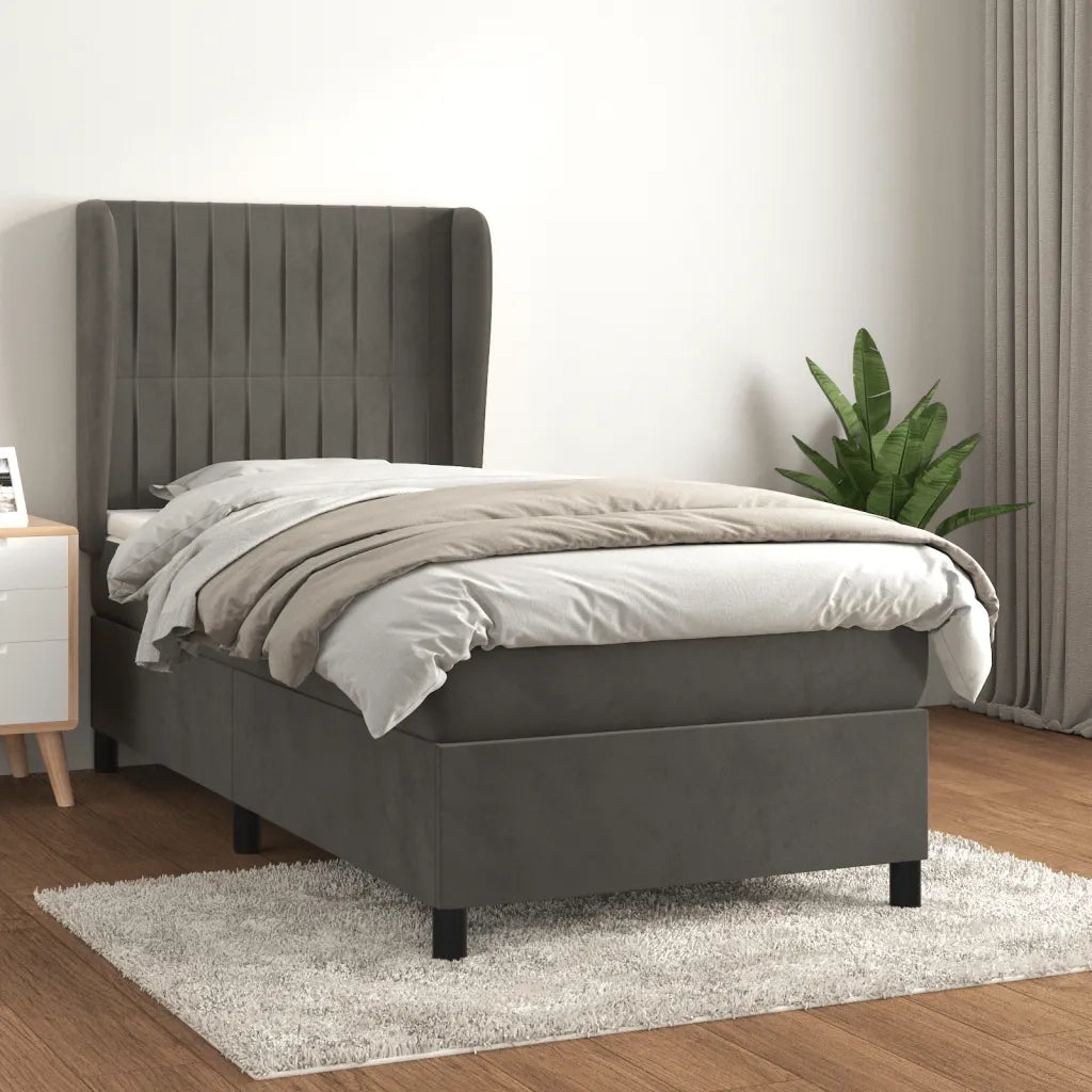 Letto singolo | Letto per adulti | Giroletto a Molle con Materasso Grigio Scuro 80x200 cm Velluto