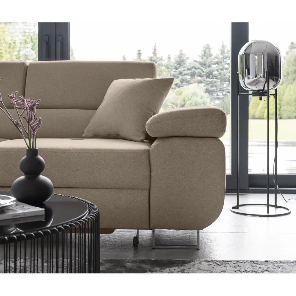 Divano angolare trasformabile MENTON beige in velluto – Angolo sinistro con baule