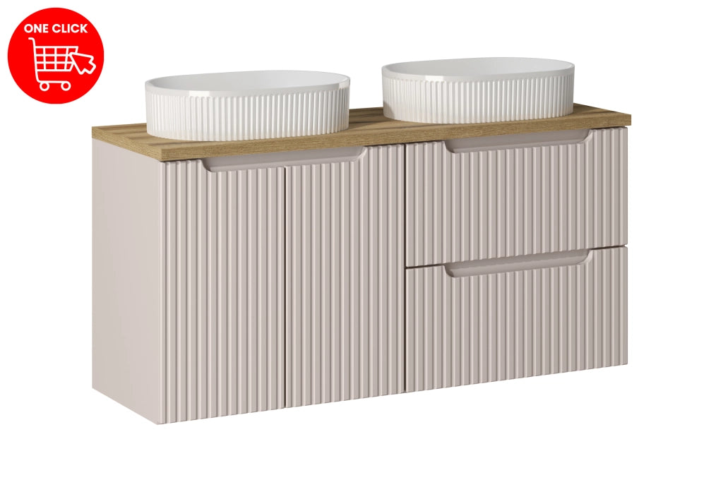 Set mobili bagno 120 cm con piano e 2 lavabi da appoggio Beyond Nova Cashmere 120 x 1401 x 40 cm