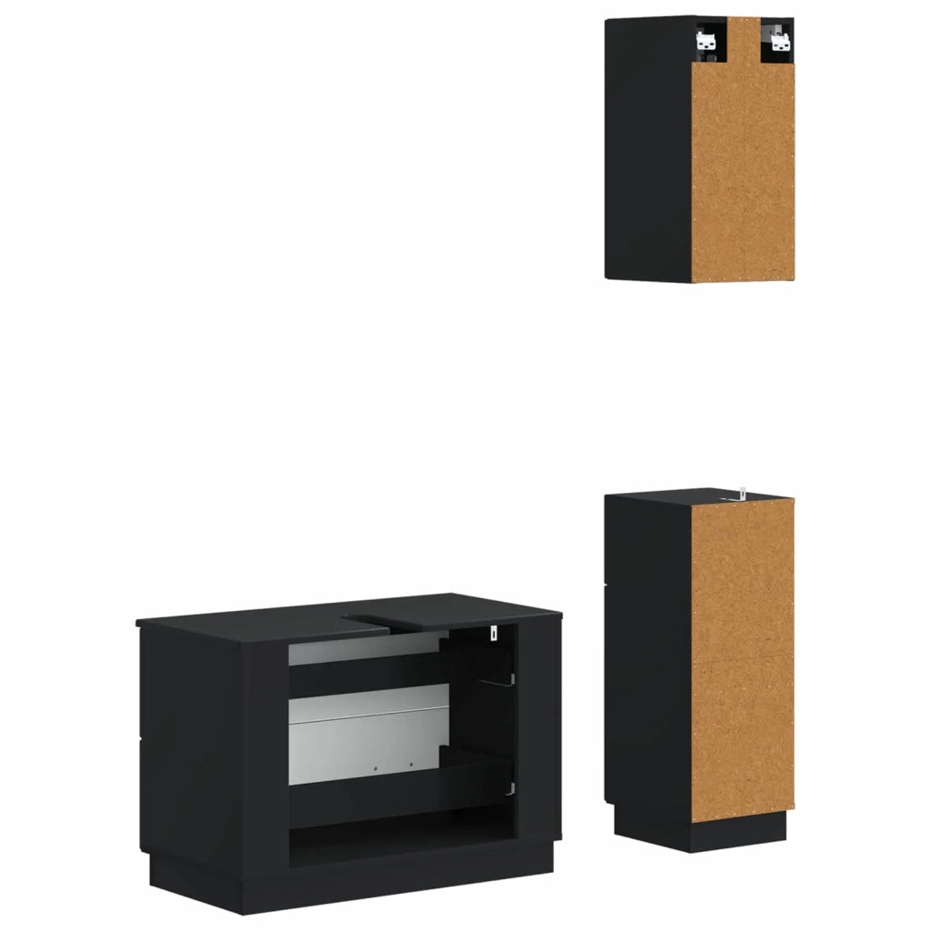 Set di armadietti da bagno in 3 pezzi HOORN Nero 3417793