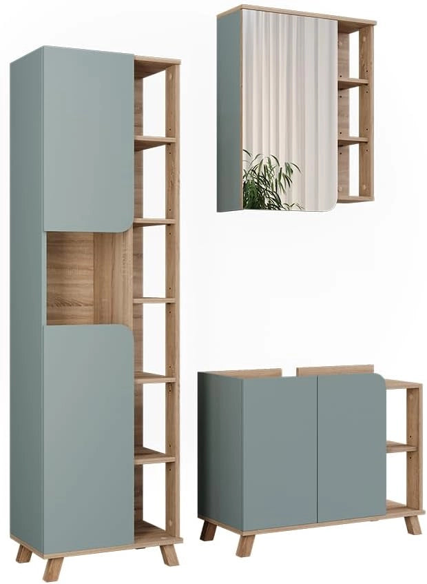 Set di mobili da bagno Karen, Antracite/bianco, 80 cm, composto da mobile sottolavabo, specchiera e colonna alta