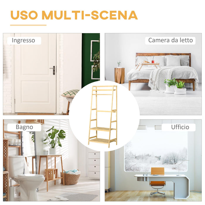 Appendiabiti con Ripiani 70x42x164 cm in Bambù Naturale