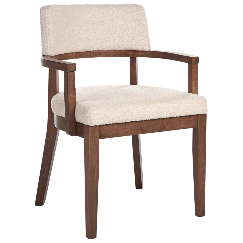 Set di 2 sedie da pranzo in legno scuro e tessuto boucle di poliestere beige Gambe in legno di gomma Stile retrò tradizionale