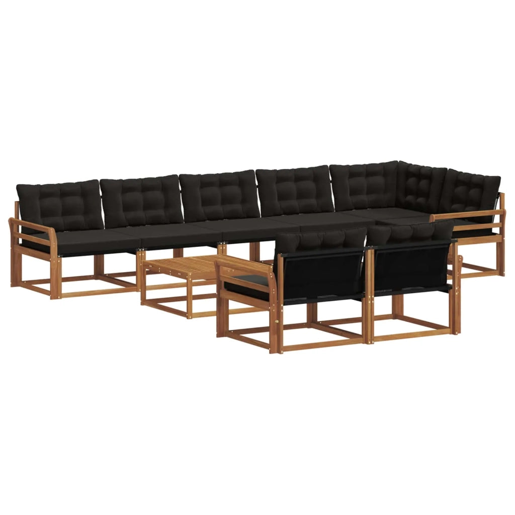 Set di divani da esterno con cuscino 9 pcs Naturale e Nero 3369603
