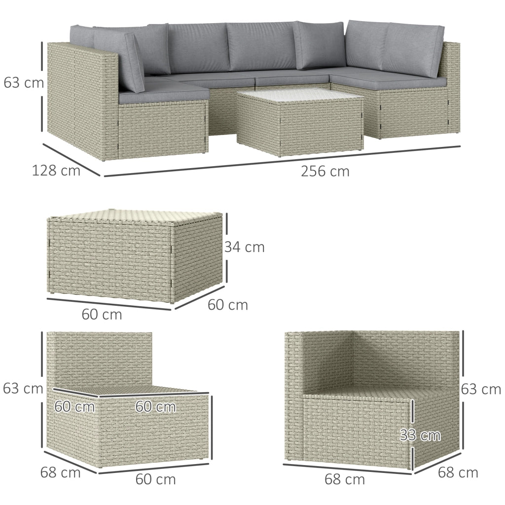 Set da giardino modulabile 6 persone ¨C zephmum ¨C polyrattan marrone con vetro