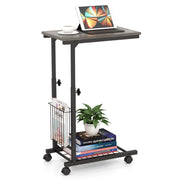 Tavolino laterale per divano con ruote e cestino portaoggetti, Tavolino PC regolabile per soggiorno 50x30x80cm Grigio-Tavolini per laptop