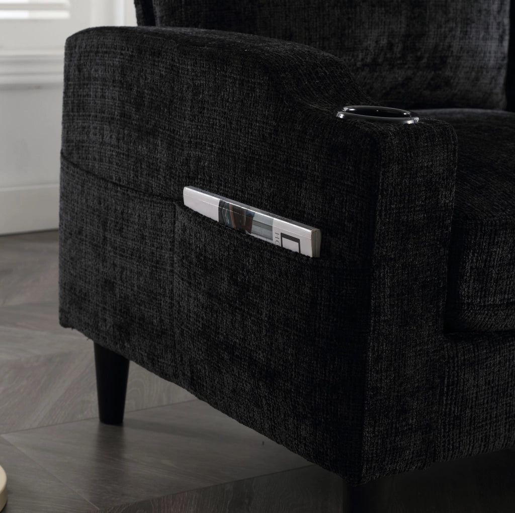 Divano 4 posti con pouf contenitore 196.5x75x77 cm in chenille nero