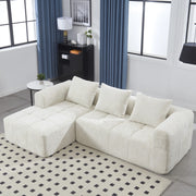 OKWISH Divano Angolare 3 Posti, Composizione Modulare senza Montaggio con Penisola, 3 Cuscini, Ciniglia Beige