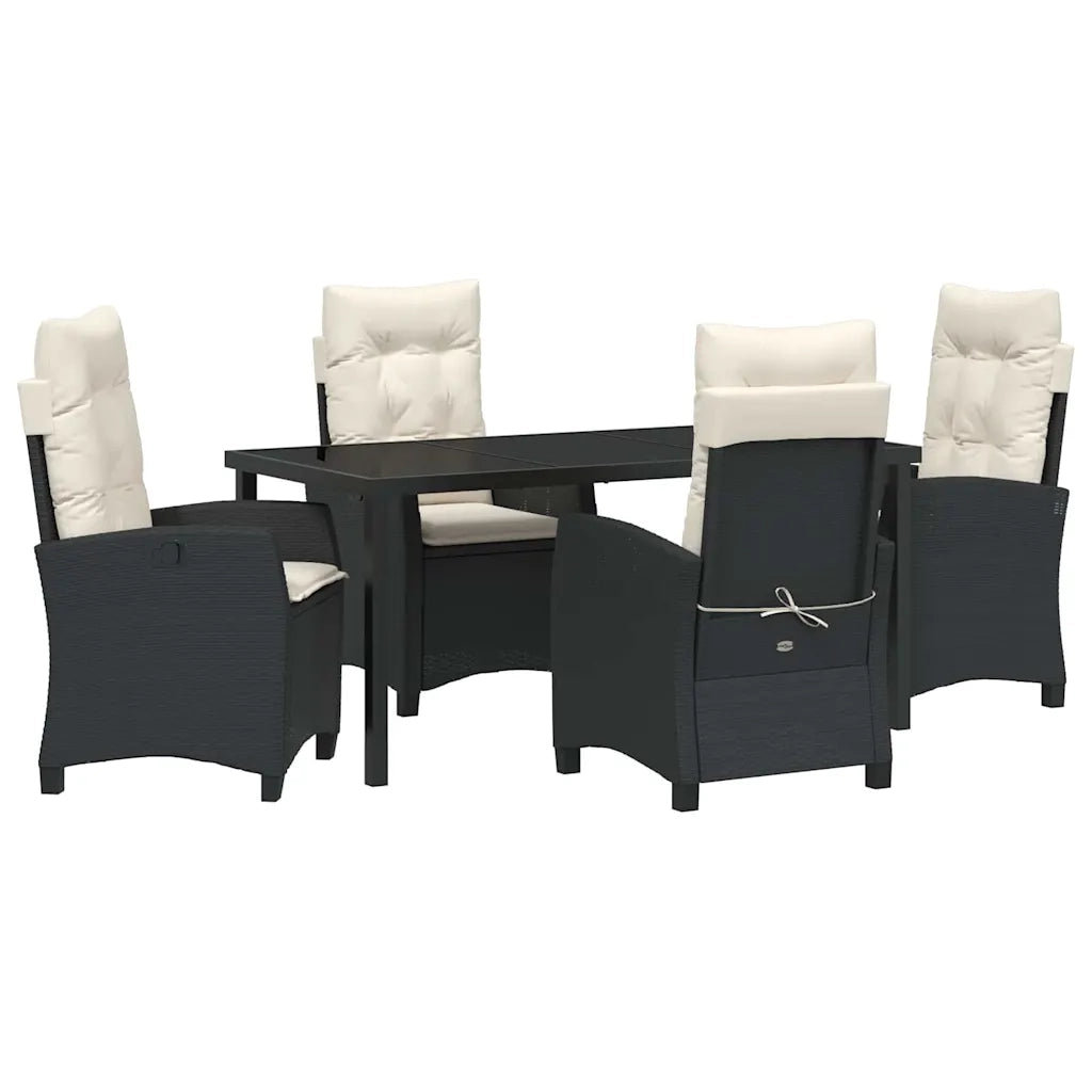 Set da Pranzo per Giardino con cuscino 5 pcs Nero polyrattan 3380368