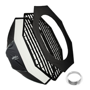 Studio Softbox Octagon 120cm + adattatore softbox per Elinchrom (diametro esterno: 15,2 cm), ruotabile a 360°, facile da montare, include griglia, maschera, adattatore Bowens