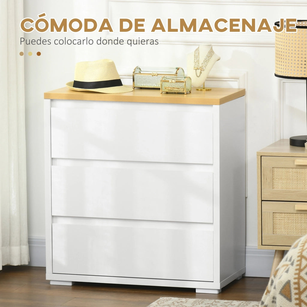 Cassettiera 3 Cassetti ¨C Xylo ¨C Bianca Senza Maniglie Stile Moderno 70x37x75 cm