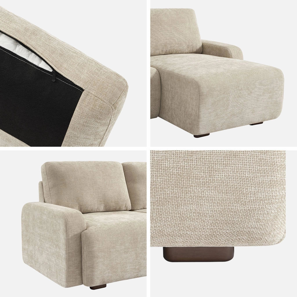Divano angolare destro in tessuto, 3 posti, beige