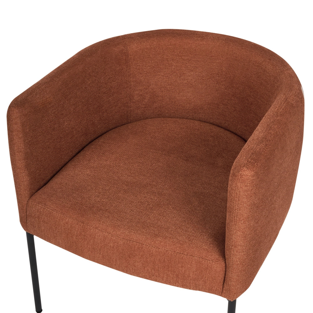 Poltrona in lino sintetico arancione con cuscino gambe in ferro nero stile retrò elegante