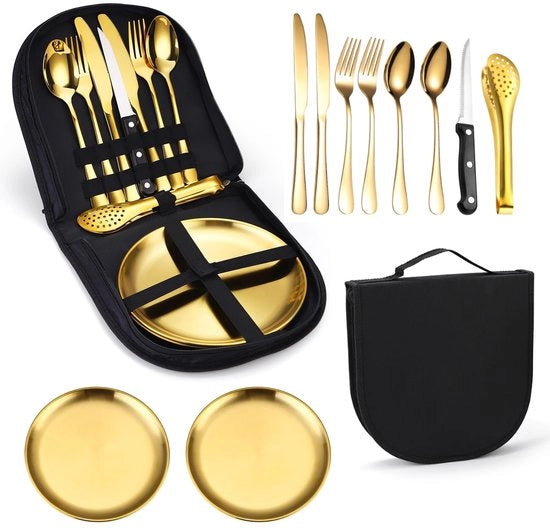 Set da campeggio 13 pezzi - per 2 persone - in acciaio inossidabile - trasportabile - resistente al lavastoviglie - ideale per outdoor