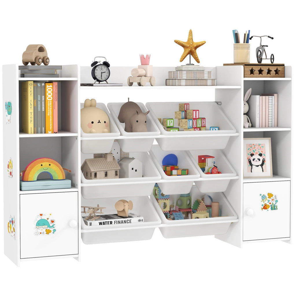 Scaffale per giocattoli bambini con 8 bacs ¨C zephmum ¨C bianco 140x30x90