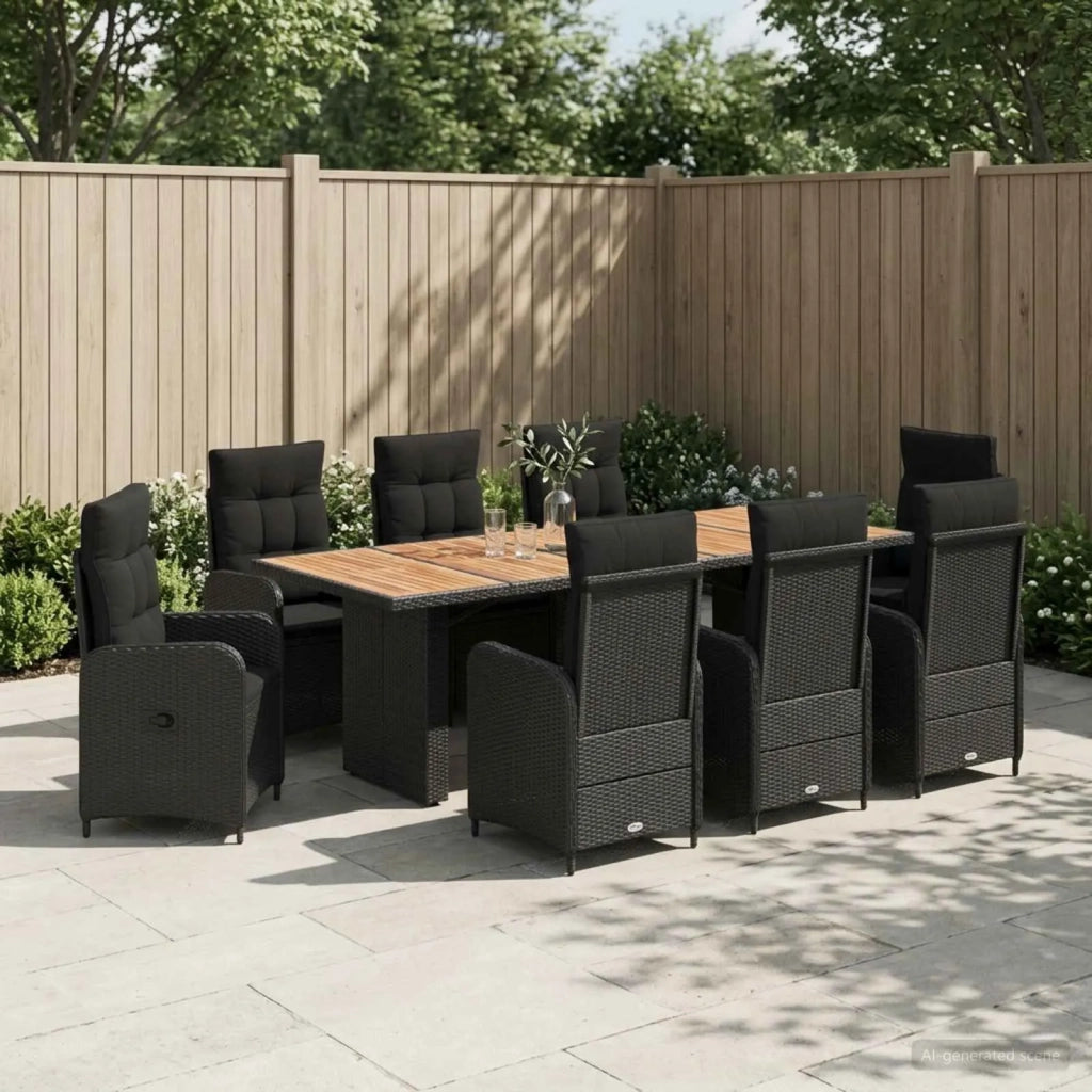 Set da pranzo per esterni 9 pz Nero polyrattan 3422371