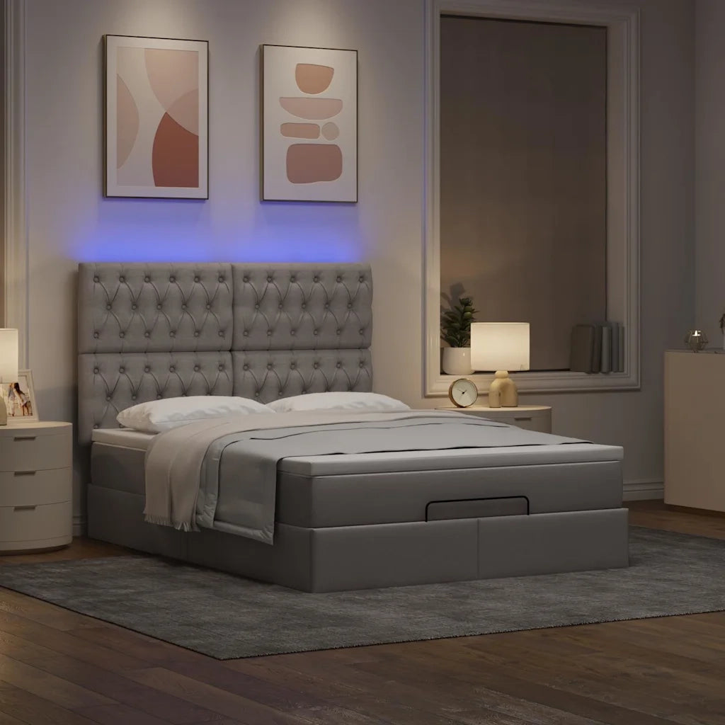 Struttura Letto Pouf con Materasso Tortora 140x190 cm Tessuto 3314090