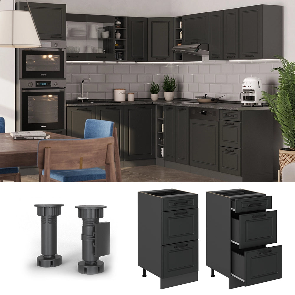 Vicco Mobiletto base per cucina Antracite casa di campagna 40 cm con cassetti, marmo AP