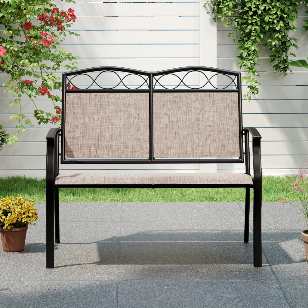 Panca esterno 2 persone metallo robusto tessuto traspirante, Divanetto patio braccioli curvi giardino veranda piscina 300kg