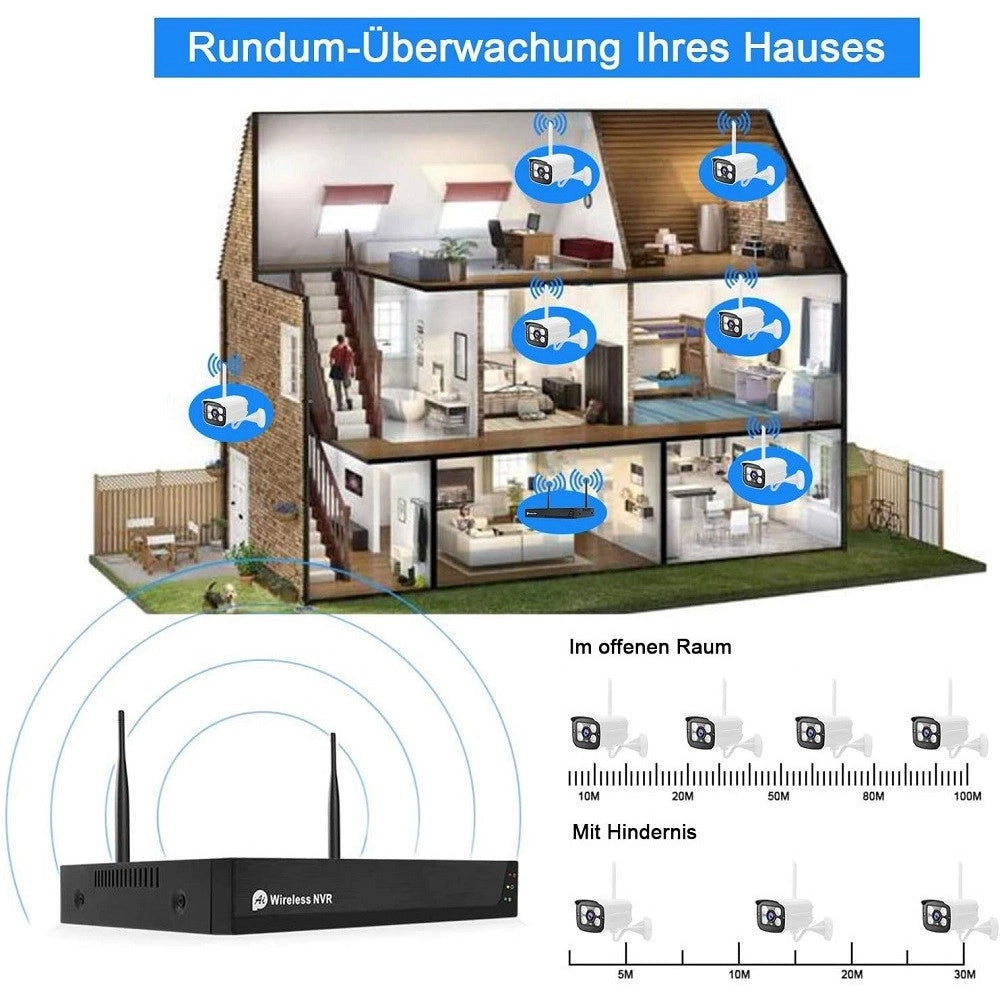 Trade Shop - Kit Telecamera Di Sorveglianza A 8 Canali Wi-fi H.265 4 Telecamere Ip Wifi 1080p -