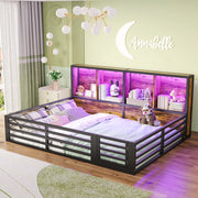 LETTO a sponde 140x200 cm Nero in Metallo e MDF con LED