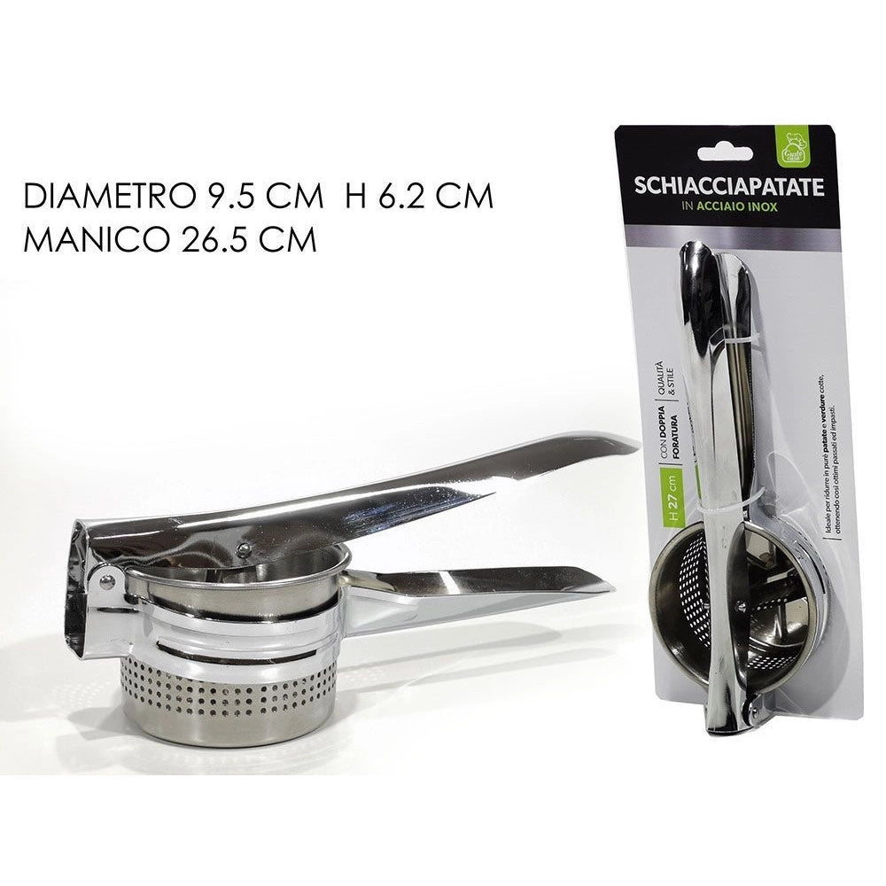 Trade Shop - Schiacciapatate A Pressione In Acciaio Inox Con Doppia Foratura Per Purè Passati 27 Cm -