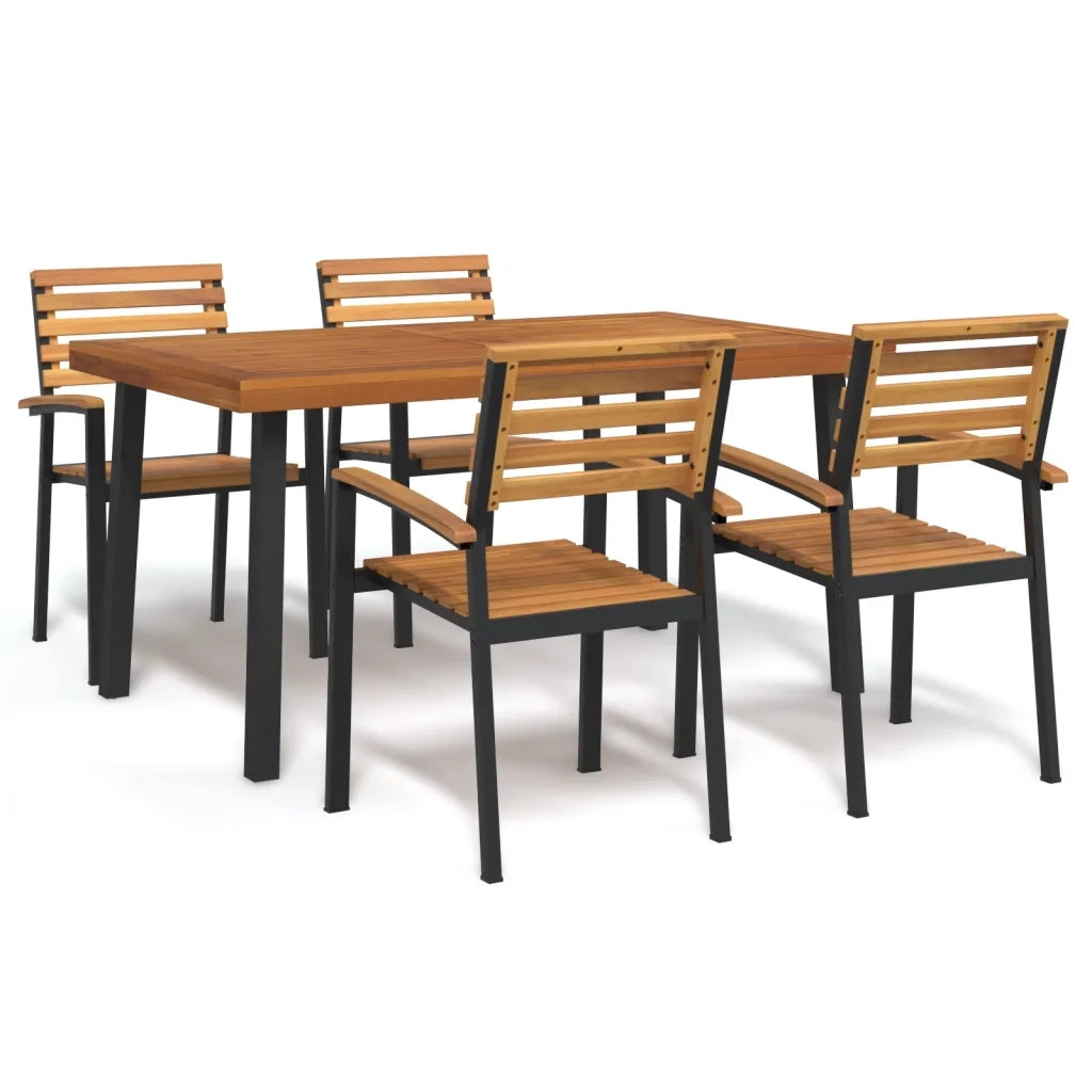 Set Pranzo da Giardino 5 pz Legno Massello di Acacia e Metallo