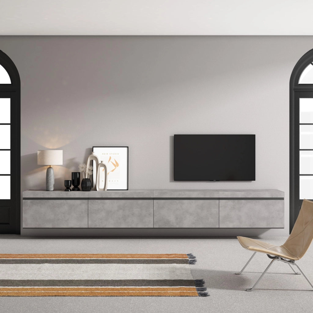 Mobile TV Soggiorno, 320x35x45cm, TV di grande formato, da appendere, grigio cemento RF3628