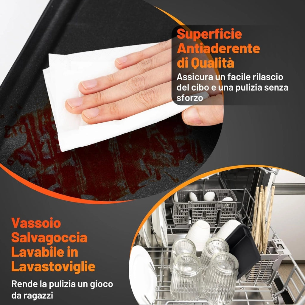 1800W Piastra Elettrica, Barbecue Elettrico con Temperatura Regolabile, Termostati e Vassoio di Sgocciolamento, Griglia Antiaderente (70 x 22 cm)