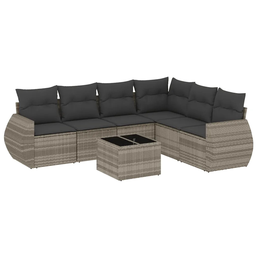 Set Divani da Giardino 7pz con Cuscini Grigio Chiaro Polyrattan