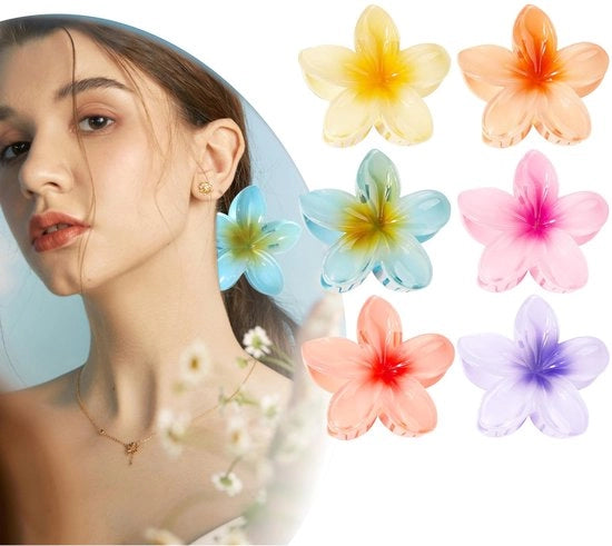 Clips per capelli a sei pezzi con fiori, fiori di Hawaii per capelli, clip per capelli antiscivolo per bambine, clip per capelli con fiore grande per feste eleganti al mare