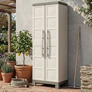 Armadio da esterno Strathmore, Mobile outdoor, Mobiletto giardino multiuso, Contenitore per balcone o garage, Made in Italy, 65x45 h182 cm, Sabbia
