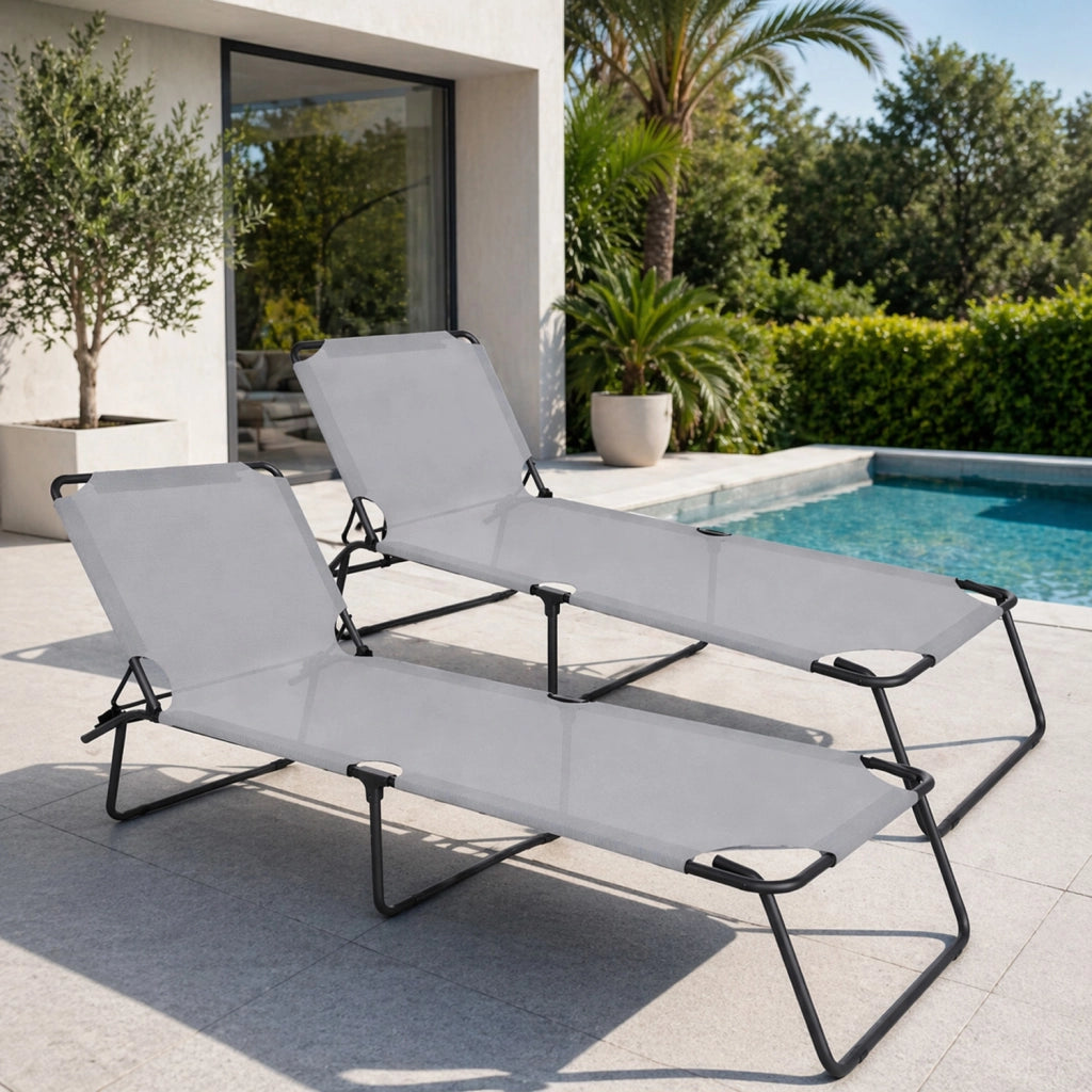 Set 2 Lettini Mare Pieghevoli Senza Tettuccio Sdraio Con Schienale Regolabile Telaio Acciaio Telo Traspirante 24 x 187 x 53 Cm Grigio Scuro