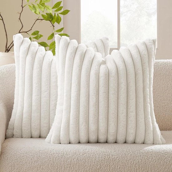 Set di cuscini in plu di flanella - Set da 2, morbidi e moderni, bianchi, 45 x 45 cm