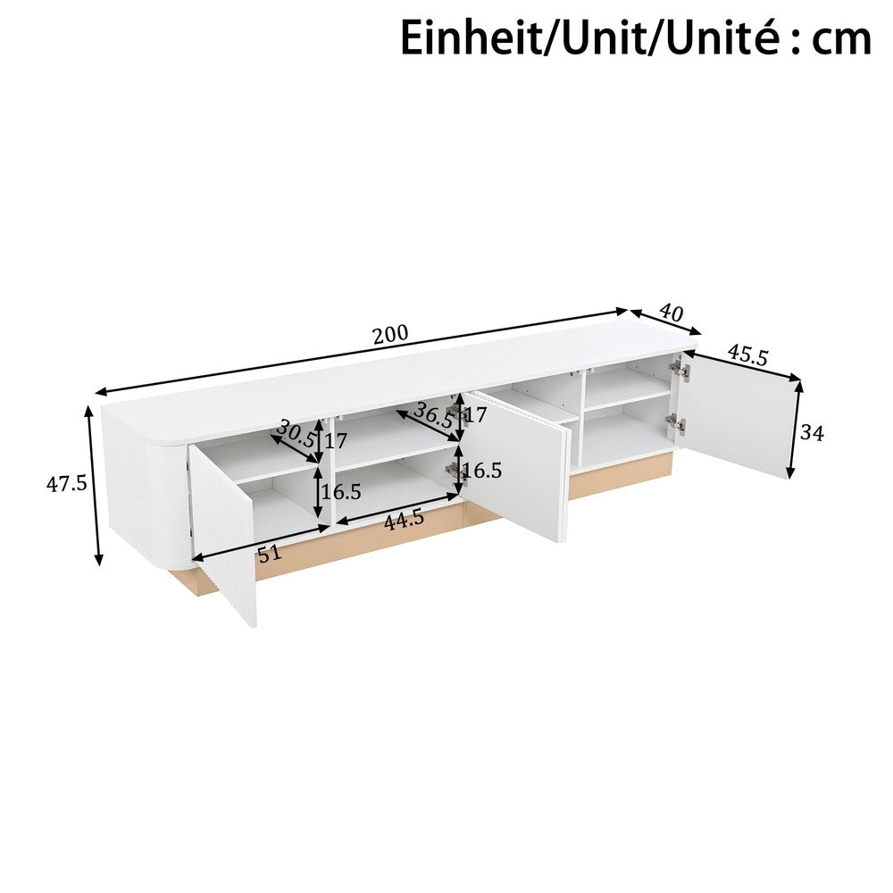Mobile TV 200 cm ¨C Xylo ¨C Legno MDF, 4 Ante, Soggiorno, Bianco