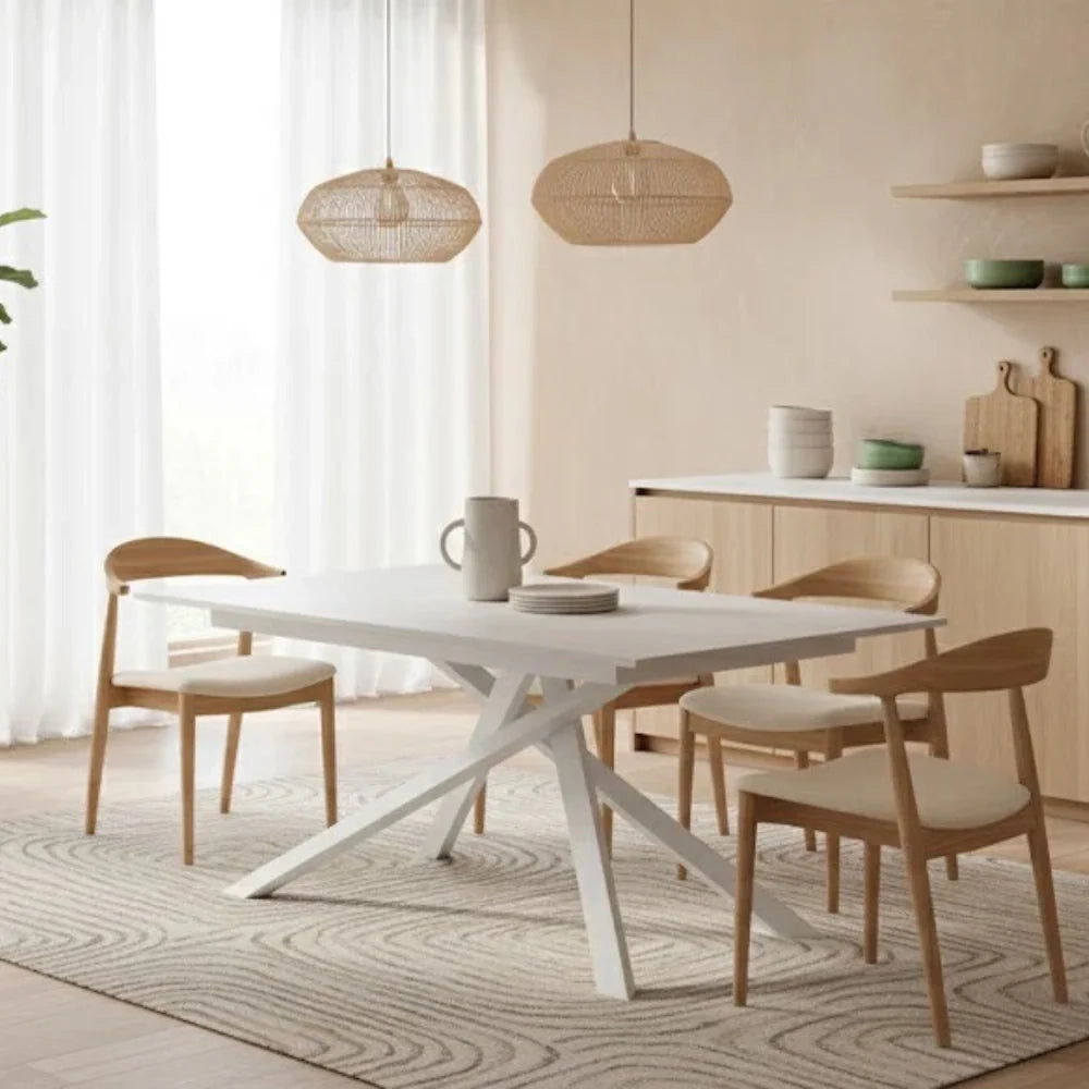 Tavolo da pranzo allungabile effetto cemento bianco Pluto 140-190x90 cm fino a 8 posti Made in Italy | Duzzle