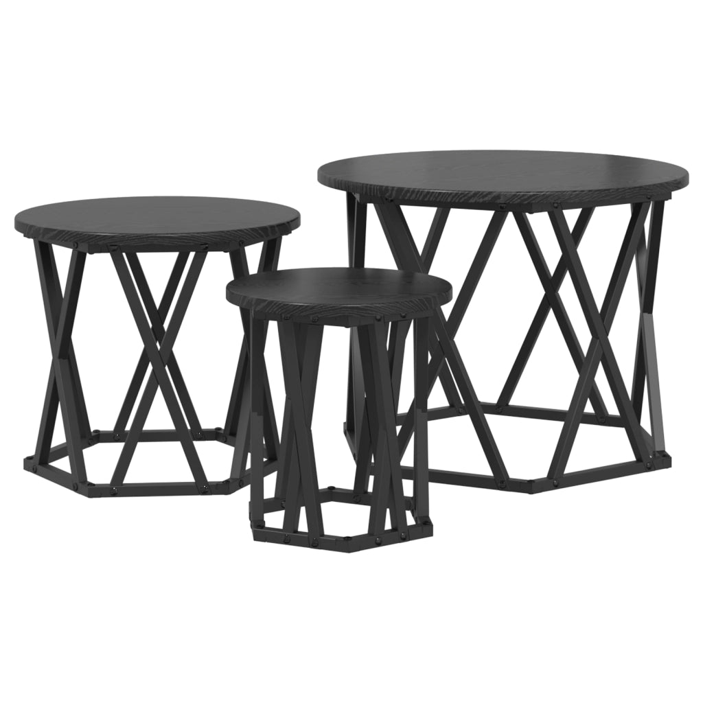 Set di 3 Tavolini Nido in Legno Nero