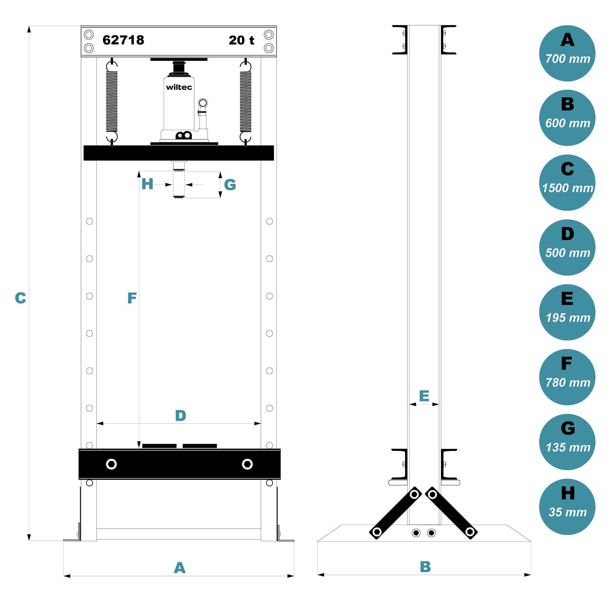 Pressa idraulica da officina 20t Black Edition Pressa a telaio per cuscinetti