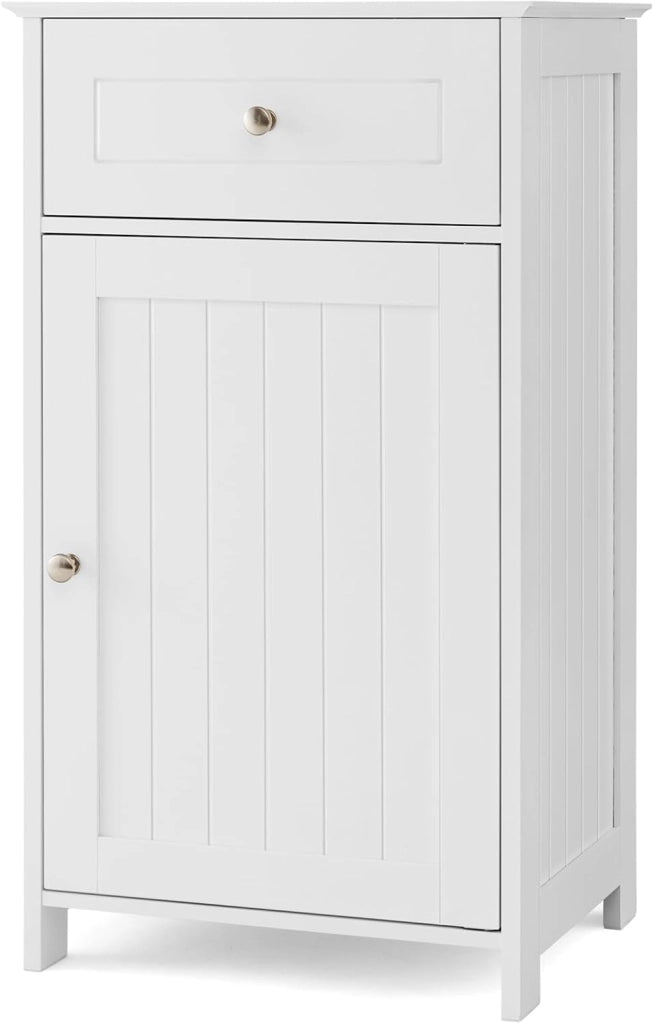 Armadio da Bagno con Ante e Cassetto 43 x 34 x 77cm, Mobile Bagno con Mensola Regolabile e Dispositivo Anti-ribaltamento, Armadietto Elegante per Ufficio, Soggiorno e Camera da Letto (Bianco)