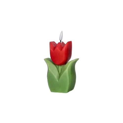 Candela LED Tulipano 15cm in Paraffina colore rosso