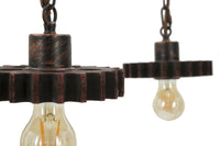 Lampadario Ingranaggio 3 Luci Ø54x104 cm in Ferro e Legno Nero e Rame