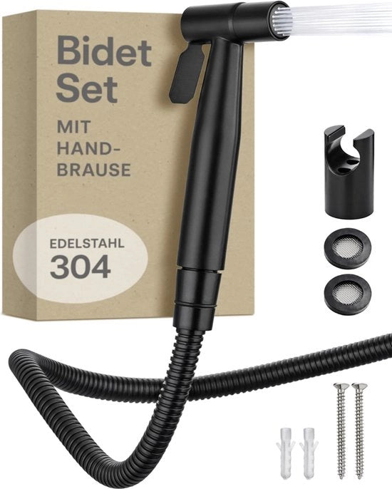 Set di bidet e doccia per bagno in acciaio inox con gomma e supporto - Incluso 2 sigillanti - Doccia bidet per connessione G1/2 - Installazione facile