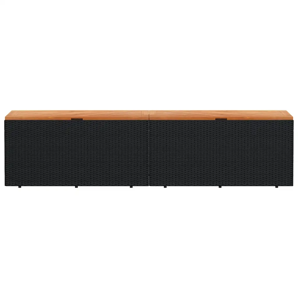Contenitore Giardino Nero 220x50x54cm Polyrattan e Legno Acacia 365958